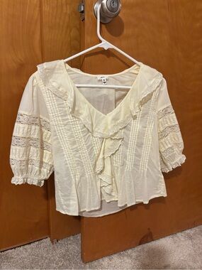 aerie Cream Ruffle Lace Peasant Blouse